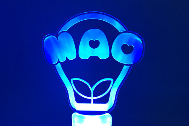 柔らかい丸文字と双葉が光るアクリルペンライト