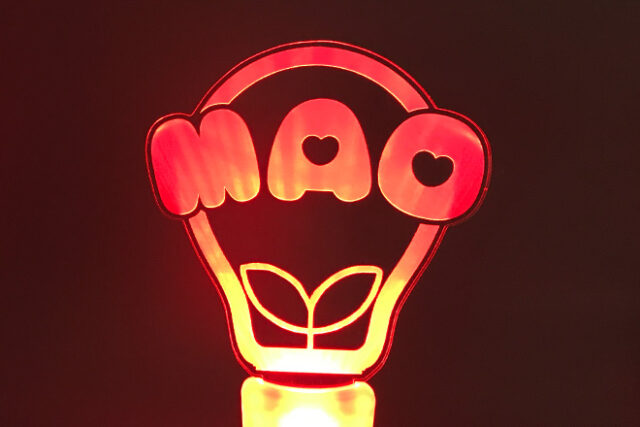 柔らかい丸文字と双葉が光るアクリルペンライト