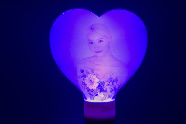 男女の写真を両面にデザインしたハート型立体ペンライト