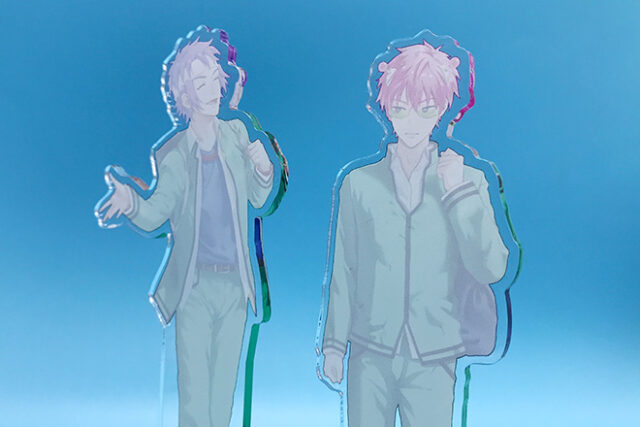 通学風景を描いたような2種類のアクリルスタンド（プレートタイプ））